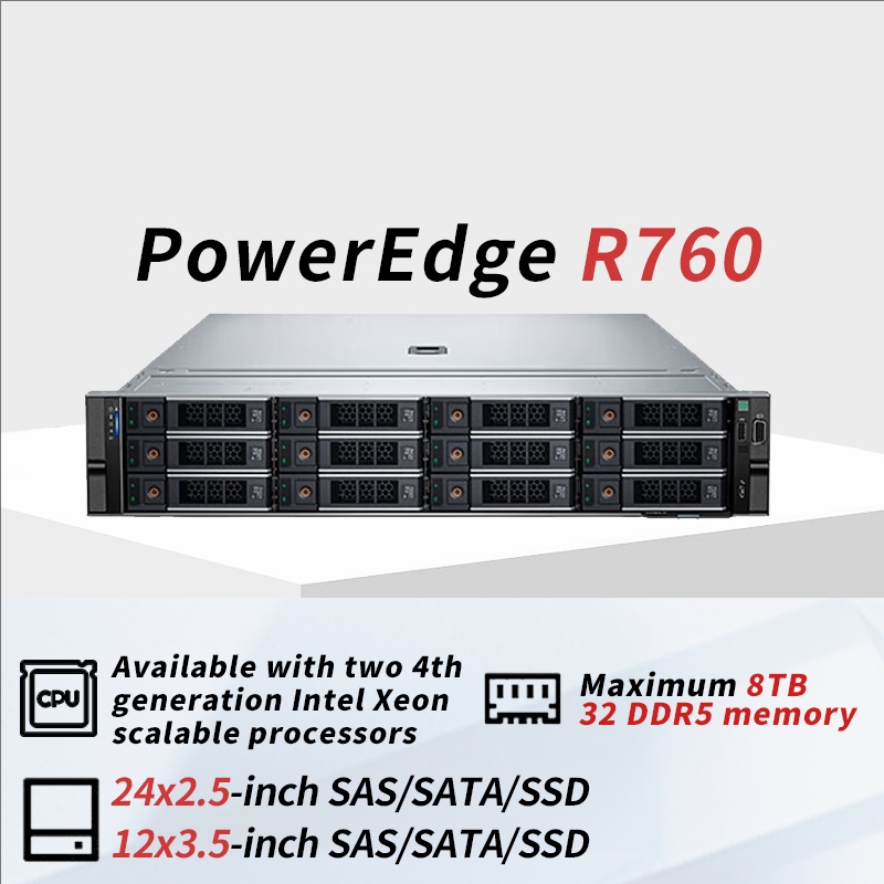 High Performance D ell PowerEdge R760 2U Rack Server with Xeon Gold CPU, 64GB DDR5, and Advanced Cooling System